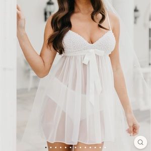 Le Rose FLORENCE HAND BEADED PEARL MESH BABYDOLL SLIP